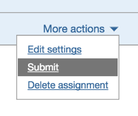 Screenshot of more actions drop down menu with submit selected